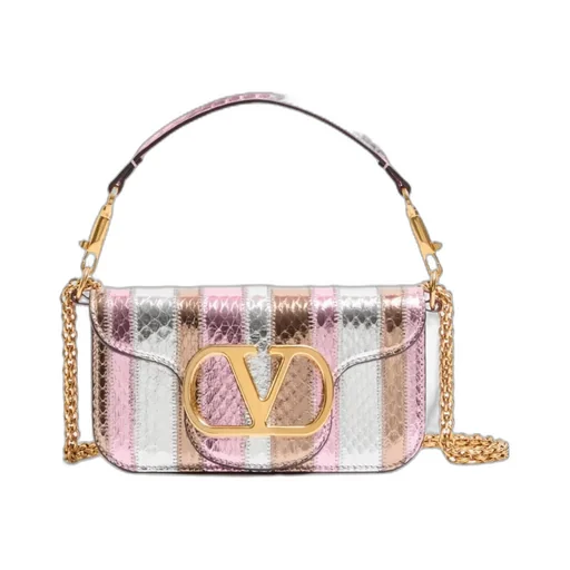 Valentino Locò Foldover Top Striped Small Shoulder Bag