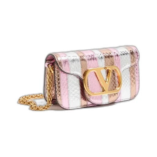 Valentino Locò Foldover Top Striped Small Shoulder Bag