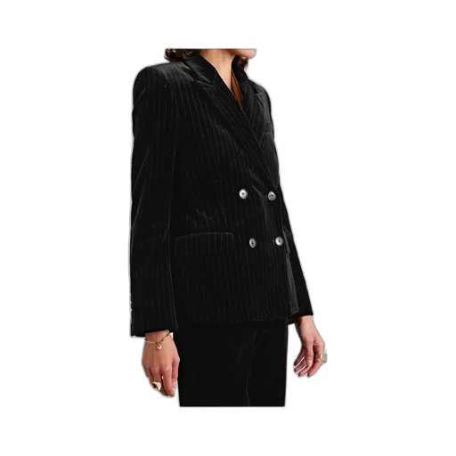 Double-Breasted Metallic Striped Blazer