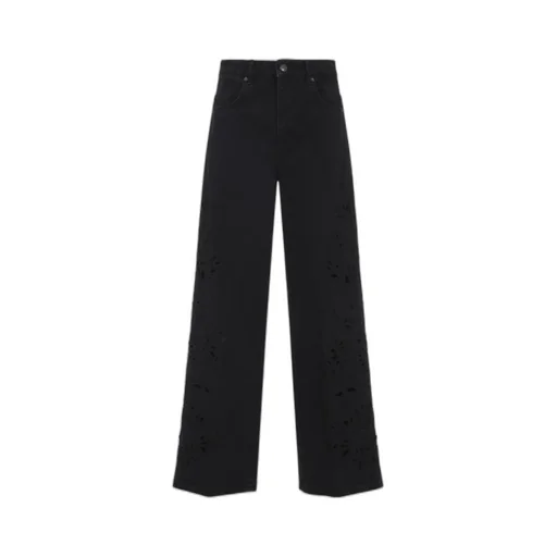 Floral-Appliqué Five-Pockets Jeans