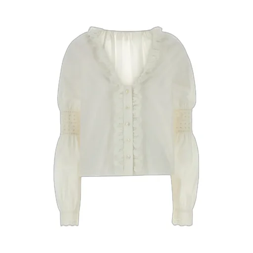 Alberta Ferretti V-Neck Ruffled Poplin Shirt