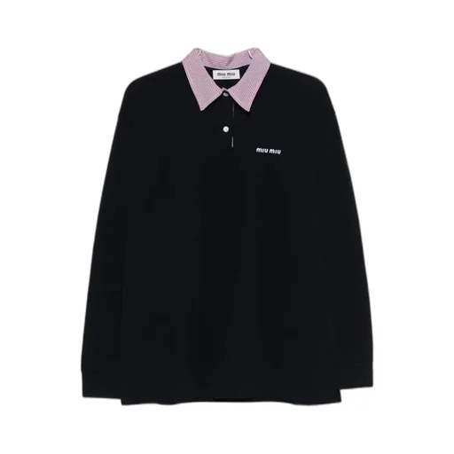 Miu Miu Logo-Embroidered Long-Sleeved Polo Shirt