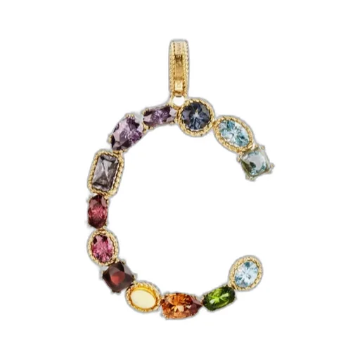Charm C Lettering 18-Carat Yellow Gold And Multicolored Gems