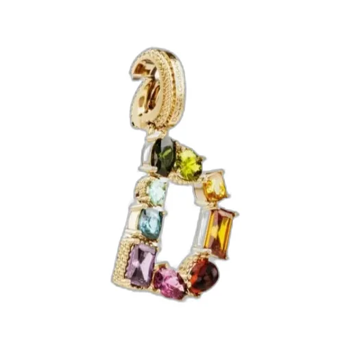 Charm D Lettering 18-Carat Yellow Gold And Multicolored Gems