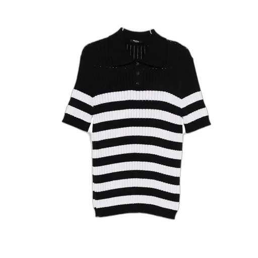 Balmain Stripe Patterned Short-Sleeve Knit Polo Shirt