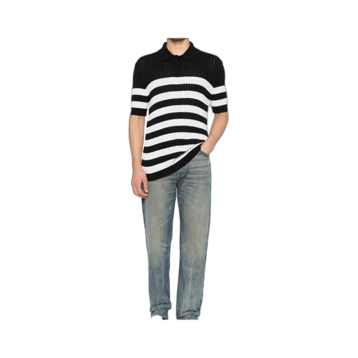 Balmain Stripe Patterned Short-Sleeve Knit Polo Shirt