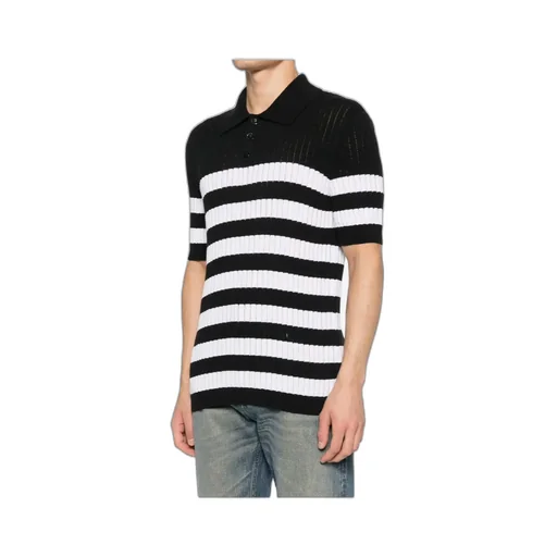 Balmain Stripe Patterned Short-Sleeve Knit Polo Shirt