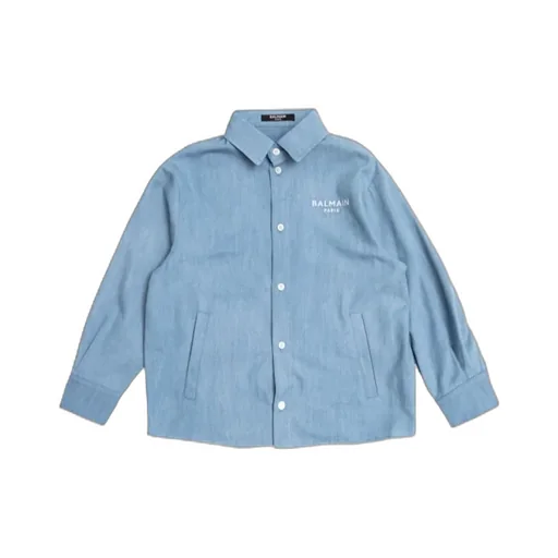 Balmain Kids Logo Embroidered Button-Up Shirt