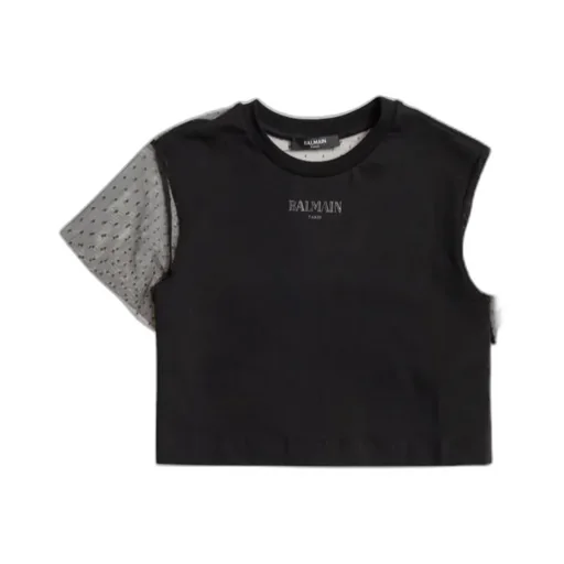 Balmain Kids Crewneck Tulle-Sleeved T-Shirt