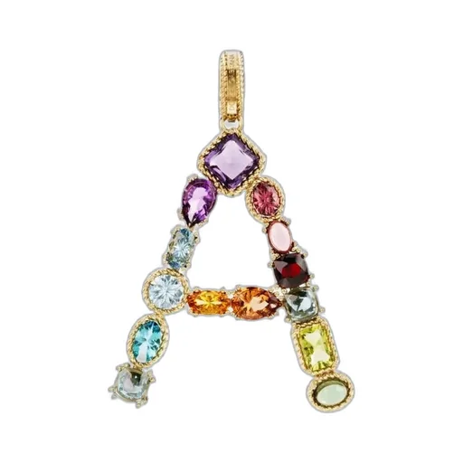 Charm A Lettering 18-Carat Yellow Gold And Multicolored Gems