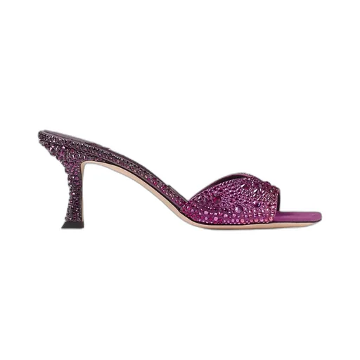 Winter Bloom And Violet Orchid Satin Mules With Degrade Crystal
