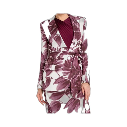 Floral-Print Belted Blazer