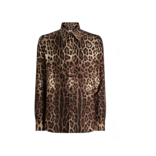 Leopard Print Silk Twill Gold Shirt