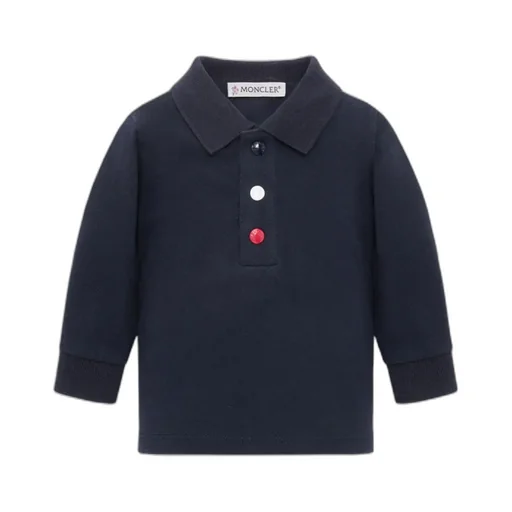 Moncler Enfant Tricolor Piquet Long Sleeved Polo Shirt