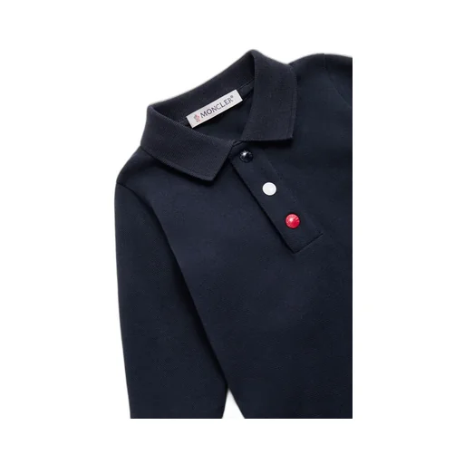 Moncler Enfant Tricolor Piquet Long Sleeved Polo Shirt