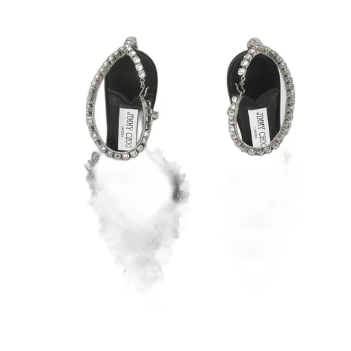Black Mesh Pumps With Petal Embroidery And Crystal Chain
