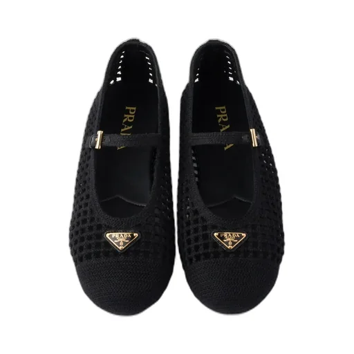 Prada Triangle-Logo Mesh Ballerinas