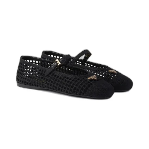Prada Triangle-Logo Mesh Ballerinas