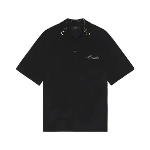 Amiri Stud Collar Oversized Polo Black