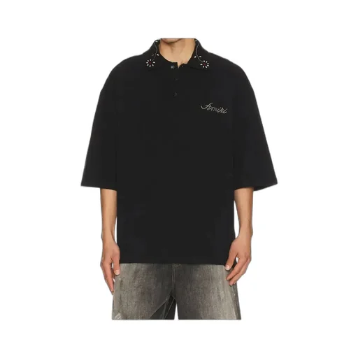 Amiri Stud Collar Oversized Polo Black