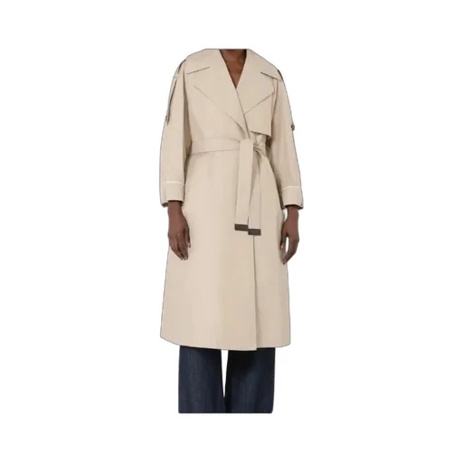 Oversized Water-Repellent Twill Trench Coat - Sand