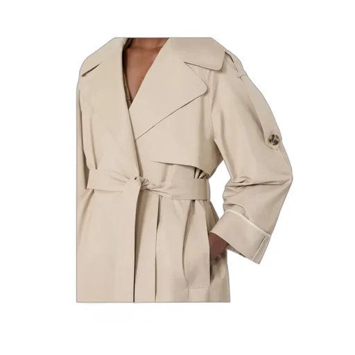 Oversized Water-Repellent Twill Trench Coat - Sand