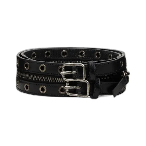 Zip-Detail Leather Belt