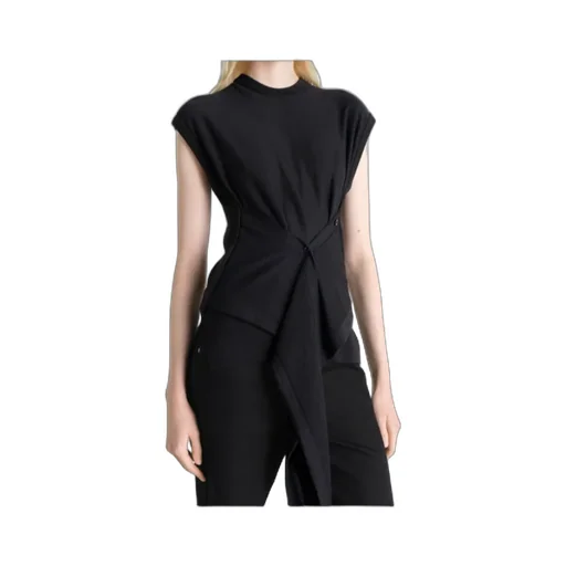 Sleeveless Buttoned Top In Merino Blend