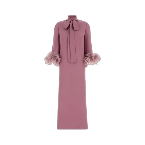 Valentino	Bow Detailed Feather-Trim Dress
