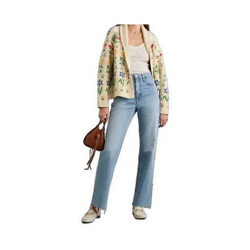 High-Waisted Straight-Leg Nine-Inch Denim Pants