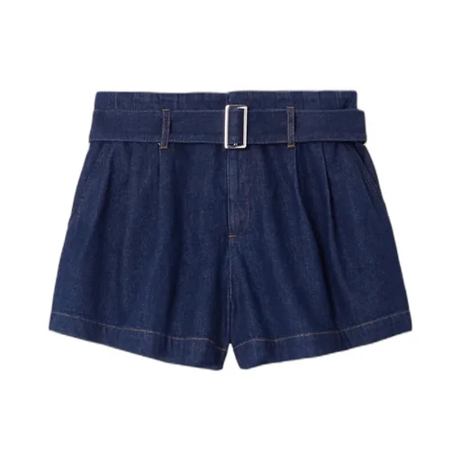 Belted Pleated Denim Shorts