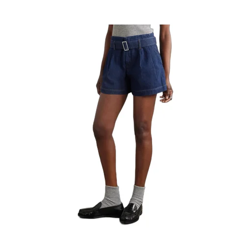 Belted Pleated Denim Shorts