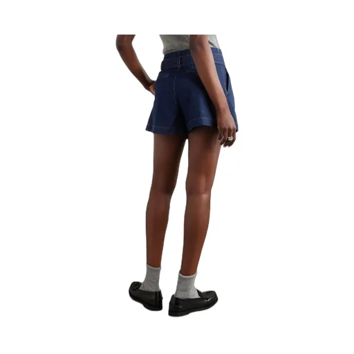 Belted Pleated Denim Shorts