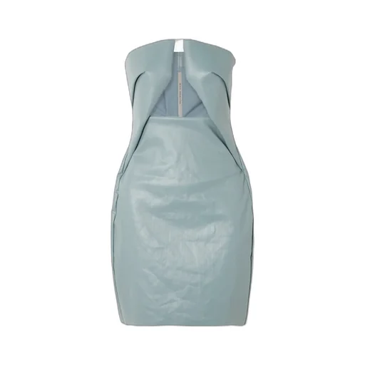 Strapless Cutout Coated-Denim Mini Dress