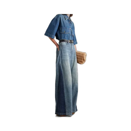 Ebony Paneled Two-Tone High-Rise Denim Trousers