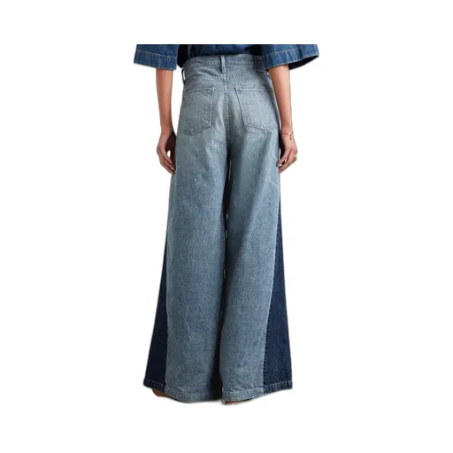 Ebony Paneled Two-Tone High-Rise Denim Trousers