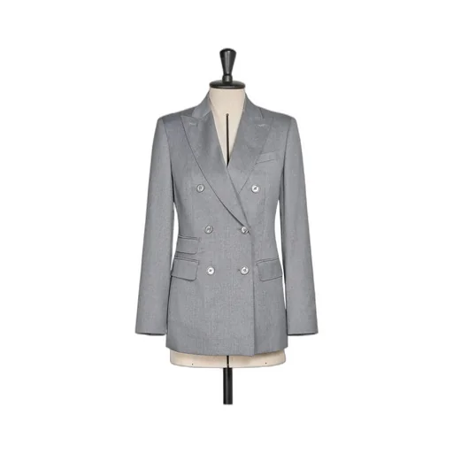 Double-Breasted Wool Twill Blazer - Medium Grey