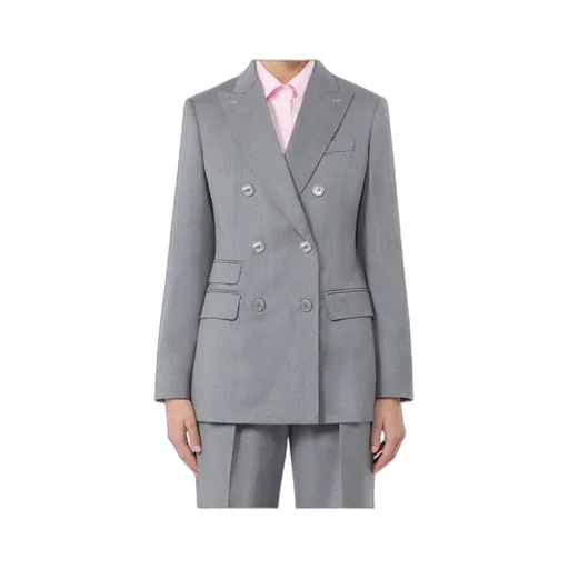 Double-Breasted Wool Twill Blazer - Medium Grey