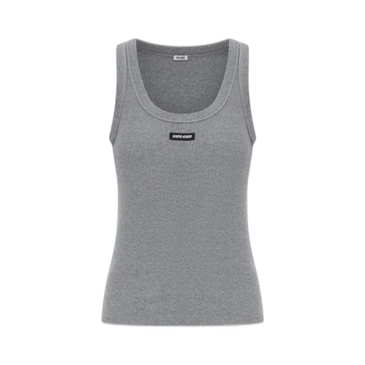 Miu Miu Logo-Patch Ribbed Sleeveless Tank Top