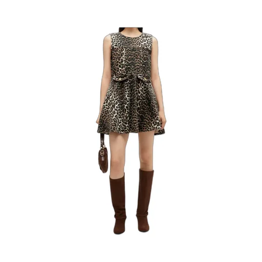 Ganni Leopard Denim Mini Dress