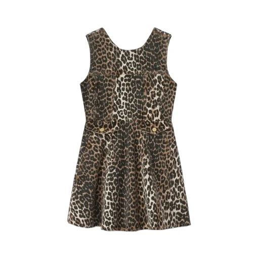 Ganni Leopard Denim Mini Dress