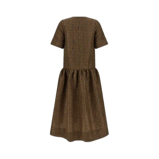 Ganni Crinkled Check Long Dress