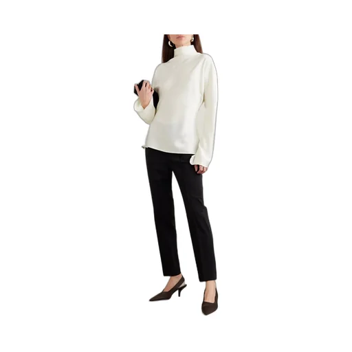 Draped Satin Turtleneck Top