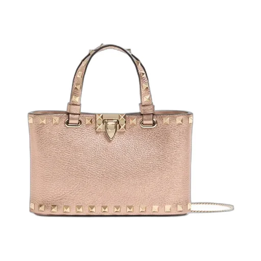 Mini Rockstud Shopping Bag In Laminated Grainy Calfskin.