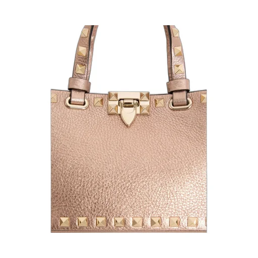 Mini Rockstud Shopping Bag In Laminated Grainy Calfskin.