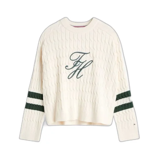 Logo Embroidery Relaxed Cable Knit Jumper
