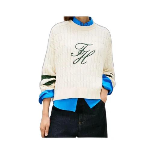 Logo Embroidery Relaxed Cable Knit Jumper
