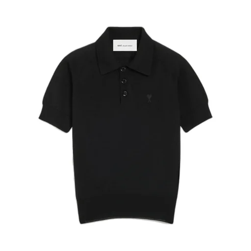 Ami Paris Logo Embroidered Knitted Polo Top
