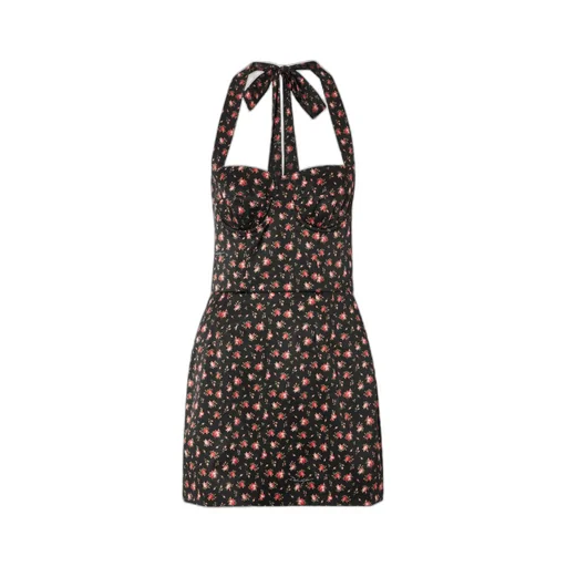 Printed Mini Halter Neck Tie Dress