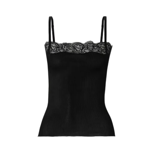 Scalloped Lace-Trimmed Ribbed Silk-Jersey Tank
